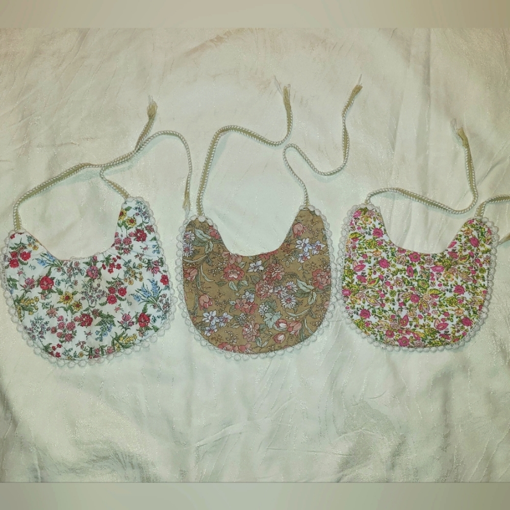 3 Baby Girl Reversible Floral Cotton Bibs